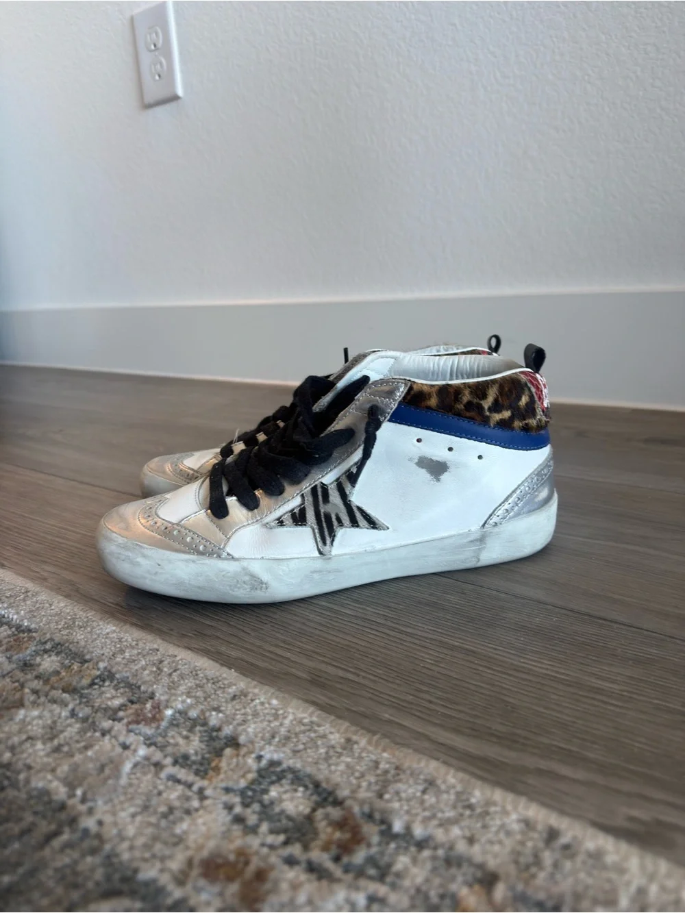 Golden Goose Size 37 White Leopard Accent High-Top Sneakers